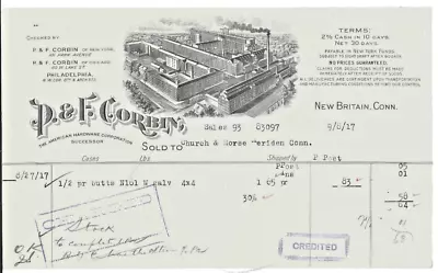 1917 Letterhead P & F Corbin New Britain CT Hardware Manufacturing • $44.19