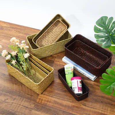 £8.48 • Buy Natural Seagrass Woven Storage Basket Handmade Jewelry Makeup Organizer Boxes
