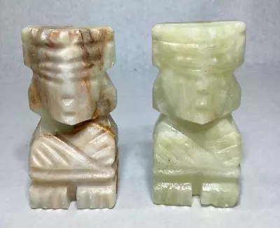 Pair Vintage Carved Stone Onyx Marble Aztec Mayan Tiki Totem Statue Bookends • $20