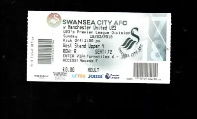 Used Ticket - Swansea City U23s V Manchester United U23s 18.3.2018 • £2.99