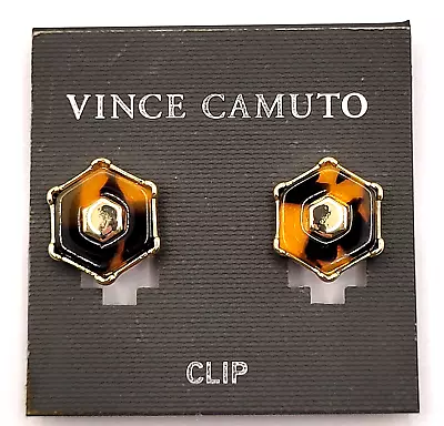 Classy Vince Camuto Faux Tortoise Shell Hexagon Gold Tone Clip On Earrings • $14.95