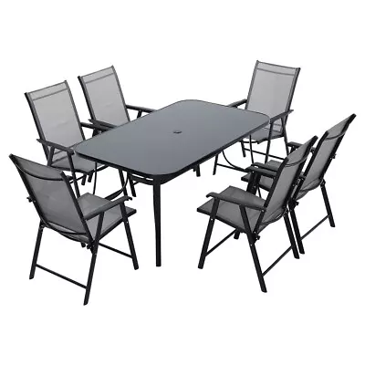 XLarge Garden Table And 4/6 Chairs Black Patio Furniture Set Outdoor Dining Seat • £88.99