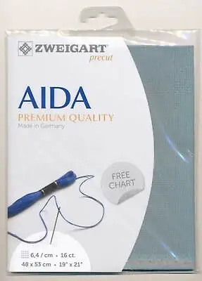 AIDA Zweigart Precute 16 Ct. Aida 3251 Color 594 Misty Blue Fabric For Cross Sti • £10.42