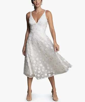 NEW Dress The Population Elisa Beaded Floral Applique Midi Dress Size L • $164.95