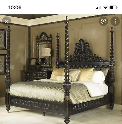 UK Super King Size 6' Natural BLACK  Bespoke Carved Four Poster Mahoagny Bed • $6215.51