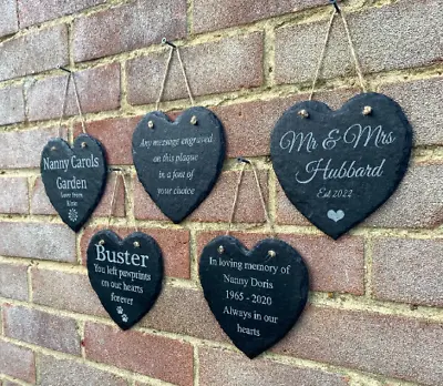 £8.99 • Buy Personalised Engraved Slate Hanging Heart Gift, Any Message, Memorial, Birthday