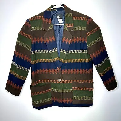 FIRST OPTION Vintage Coat Button Southwestern Aztec Blazer Jacket 75863 Womens M • $19.99