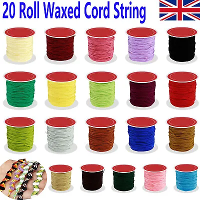 20Roll Waxed Cotton Cord 20m Lengths Making & Bracelet Necklace Wax String • £13.61