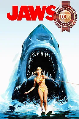 Jaws 2 1978 Shark Mouth Out Of Water Chasing Classic Movie Print Premium Poster • $119.95
