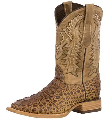 Mens Cowboy Boots Alligator Pattern Square Toe Leather Sand Rodeo Dress • $108.99