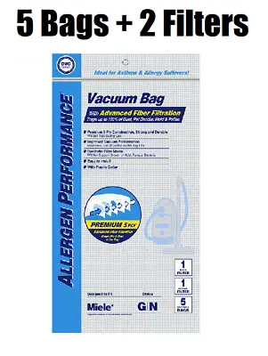 Type GN Filter Bags For Miele Canister Vacuums 5 Bags + 2 Filters • $14.17