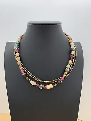 Pink Crystal And Stone Multi Strand Necklace Toggle Clasp Poss Sterling • $19