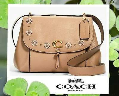 NWT COACH REMI 1294 Whipstitch Daisy Applique Satchel X-Body Bag TAUPE Leather • $189.95