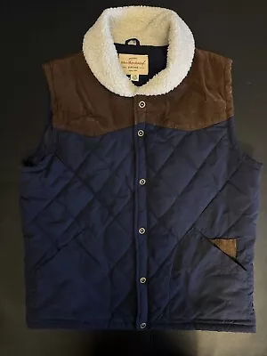 Weatherproof Vintage Navy/Brown Diamond Quilted Vest Button Down Men's Sz Large • $24.99