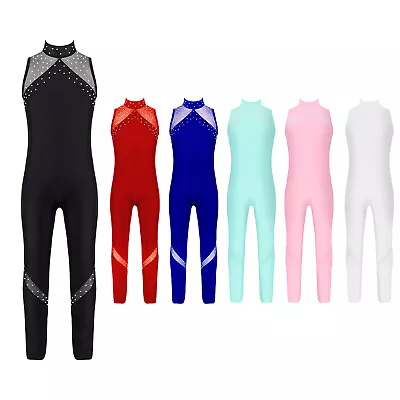 UK Girls Sleeveless Backless Gymnastics Leotard Skating Dance Catsuit Jumpsuit • £14.25