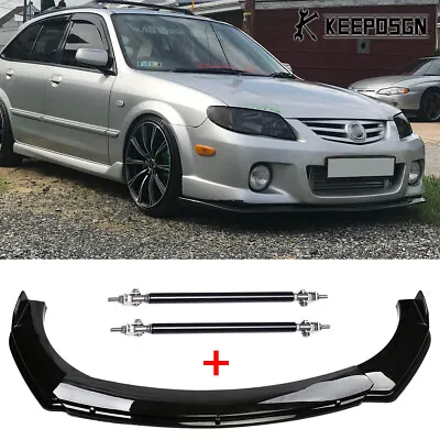 For Mazda Protege 323 Mazda3 Gloss Front Bumper Lip Splitter Spoiler Strut Rods • $99.65