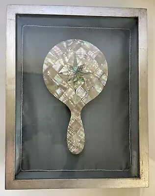 Mother Of Pearl Hand Mirror Mounted Silver Frame Shadowbox Home Decor • $135