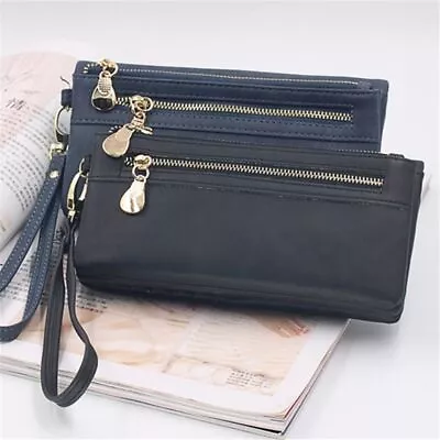 Portable Purse Double Zipper Clutch Purse Leather Wallet Coin Wallets Handbag • £10.70