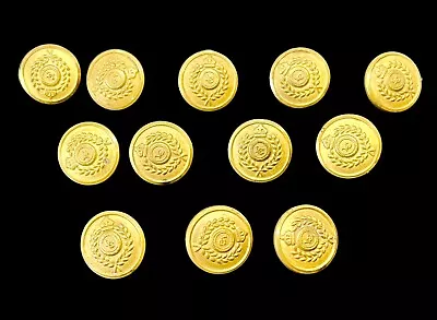 Vintage Set Of 12 Matching Military Style Brass Buttons W/ Crown & Laurel 1/2  D • $16