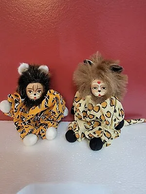 Set Of 2 Springford Inc. Hand Painted Porcelain Face Cat Dolls Mardi Gras 5  • $34