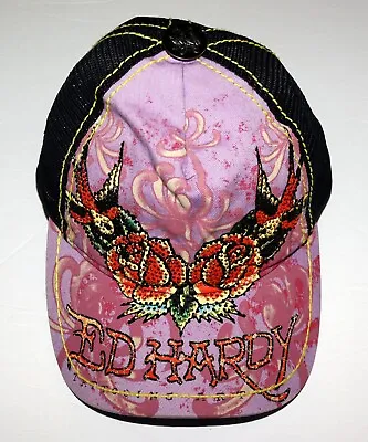 Ed Hardy Throwback Embellished Floral Roses Snapback Trucker Hat One Size • $46.74