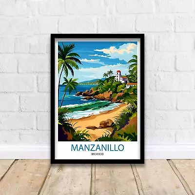 Manzanillo Mexico Travel Poster Tropical Paradise Art Mexican Beach Resort Print • $184.02