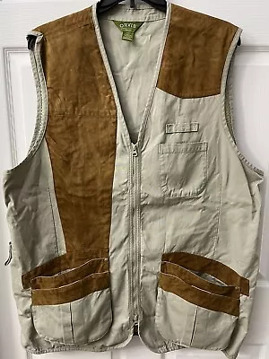 ORVIS Men's Vtg Canvas Suede Vest Field Hunting Clay Target Utility Size 2XL XXL • $110