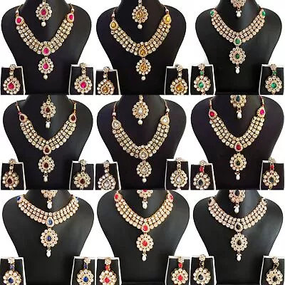 Indian Bollywood Fashion Gold Tone Kundan Bridal Necklace Jewelry Set • $45.24