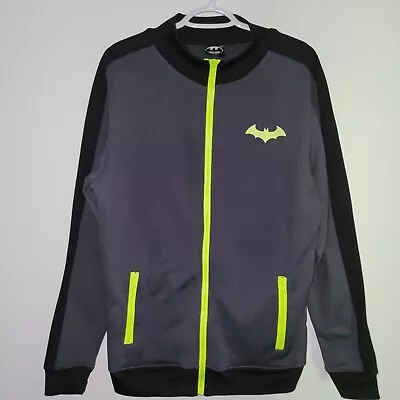 DC Comics Batman Full Zip Jacket Pockets Men's Size Medium Gray Black Yellow • $14.95