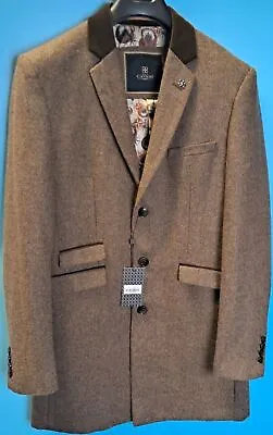 Formal Wear Mens 3/4 Length Overcoat Brown With Brn Velvet Collar All Occasions • £99.99