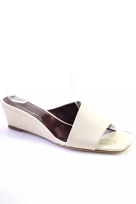 Staud Womens Cream Leather Square Toe Wedge Heels Sandals Shoes Size 7 • $85.39