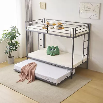 Bunk Beds Twin With Ladder Steps And Trundle Metal Bunk Beds For Kids Teen Adult • $182.99