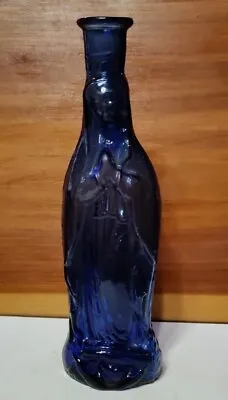 Vintage Virgin Of Guadalupe Madonna Holy Water Bottle Blue Hand Blown Glass • $60