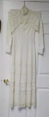 Edwardian Victorian White Lawn Tea Wedding Gown Lace Dress Vintage • $36