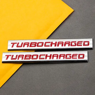 2x Metal Chrome TURBOCHARGED Emblem Red Rear Trunk Turbo Badge Car Engine Decal • $12.99