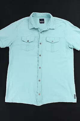 Prana Shirt Mens Large Aqua Blue Button Up Short Sleeve Shirt • $18