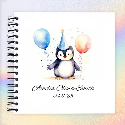 Personalised New Baby Penguin A3/A4/A5/SQ Scrapbook Photo Album Memory Book • £11.99