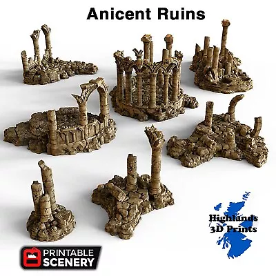 Ancient Ruins Scatter Terrain Tabletop Gaming DnD 3D Print 32/28/20/15/10mm • £5.09