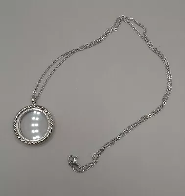 Silver Tone Round Magnetic Glass Locket Pendant Necklace 24  • $10