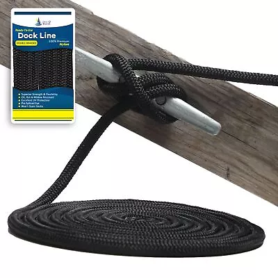 5/8  X 25' - Black (2 Pack) Durable Double Braided Nylon Dock Line - For Boats • $57.98