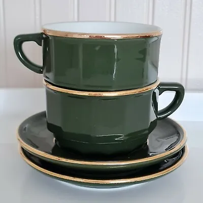 £13.95 • Buy Pair Of Green French Cups & Saucers (Apilco Style - Unmarked) - Free P&P Inc 