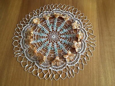 Vintage Hand Crocheted Large Flowered Cotton Doily  Centrepiece 17”(43cm) Dia. • £3.99