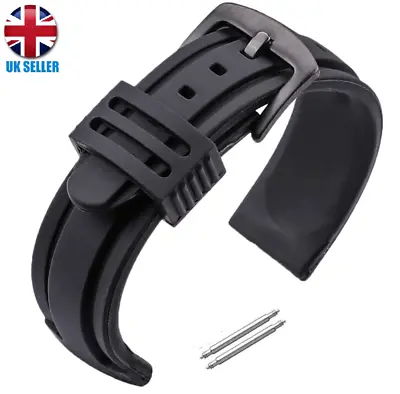 Extra Soft Black Buckle Silicone Rubber Waterproof Sport Watch Band 18.30mm • $11.60