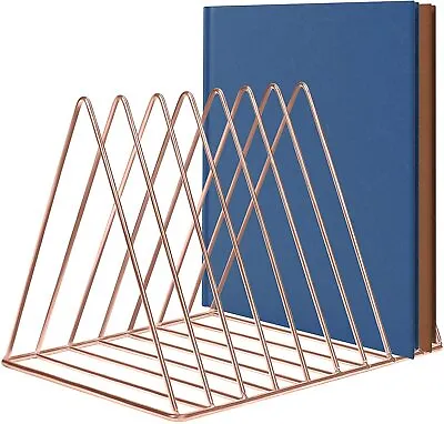 Belle Vous Metal Rose Gold Magazine Holder Rack - 9 Slot Desktop Organiser • £18.49