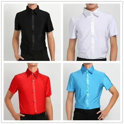 Men Dance Shirt Ballroom Modern Salsa Samba Latin Short Sleeve Dancewear Slim • £26.63