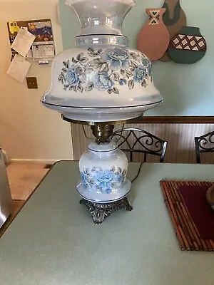 Vtg Blue Pink Gone With The Wind Hurricane Parlor Lamp 3 Way Light 27  Free Shi • $175