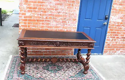 French Antique Oak Renaissance Louis XIII Style Desk With Leather Top • $3800