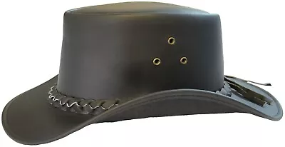 £13.56 • Buy Black Waterproof Genuine Smooth Leather Aussie Style Bush Hat Cowboy Rodeo Girl