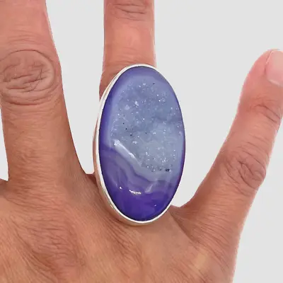 AKR Amy Kahn Russell Large Purple Druzy 925 Sterling Silver Ring Size 7 • $119.16