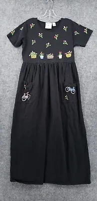 Michael Simon Dress Womens S Small Black Maxi Floral Embroidered Short Sleeves • $11.24